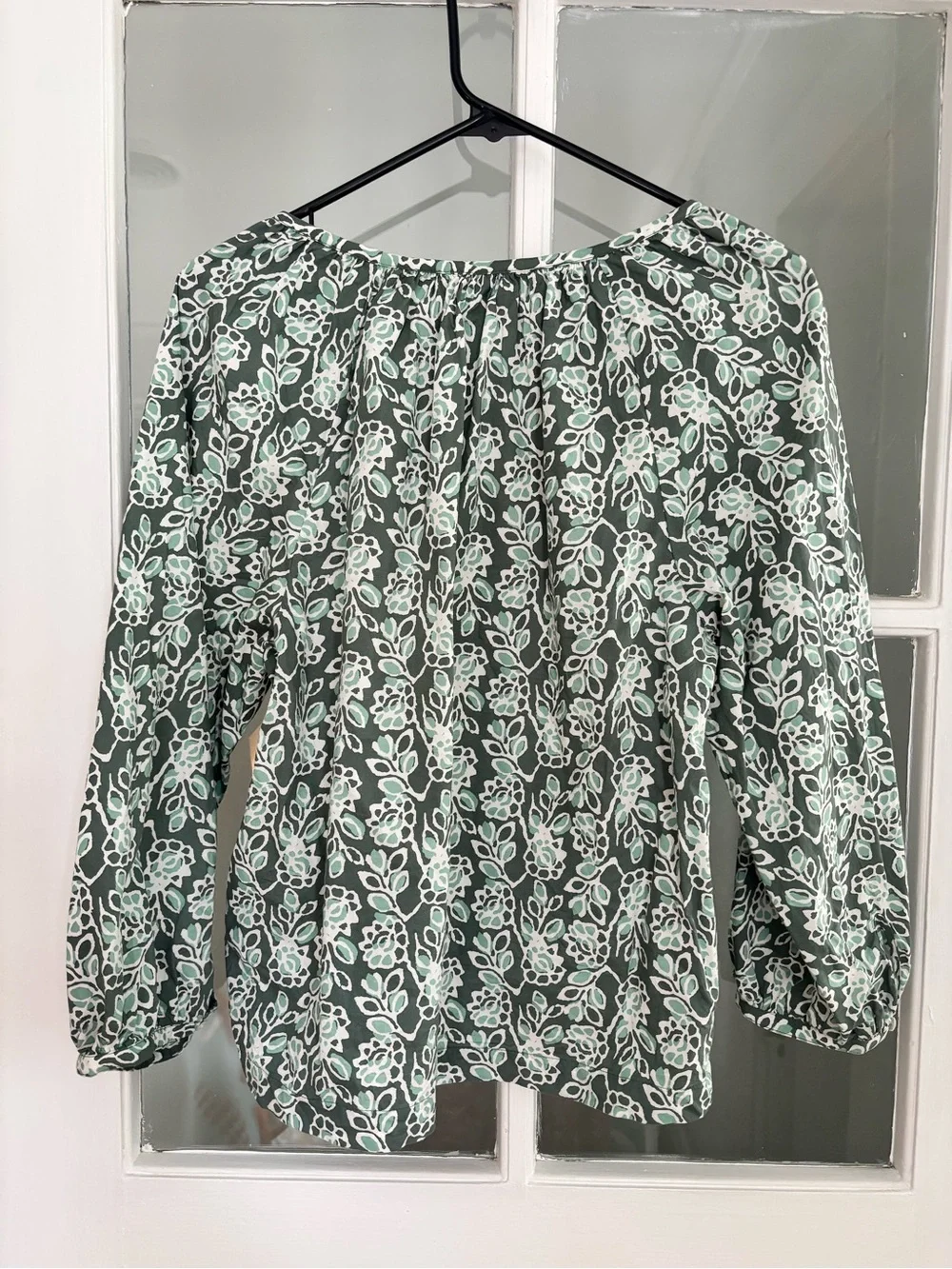 J. Crew, White and Green Floral Lightweight Blouse, Size M